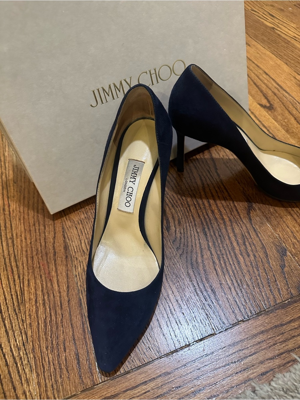 Jimmy Choo Navy Suede Pointed Toe Stiletto Pumps